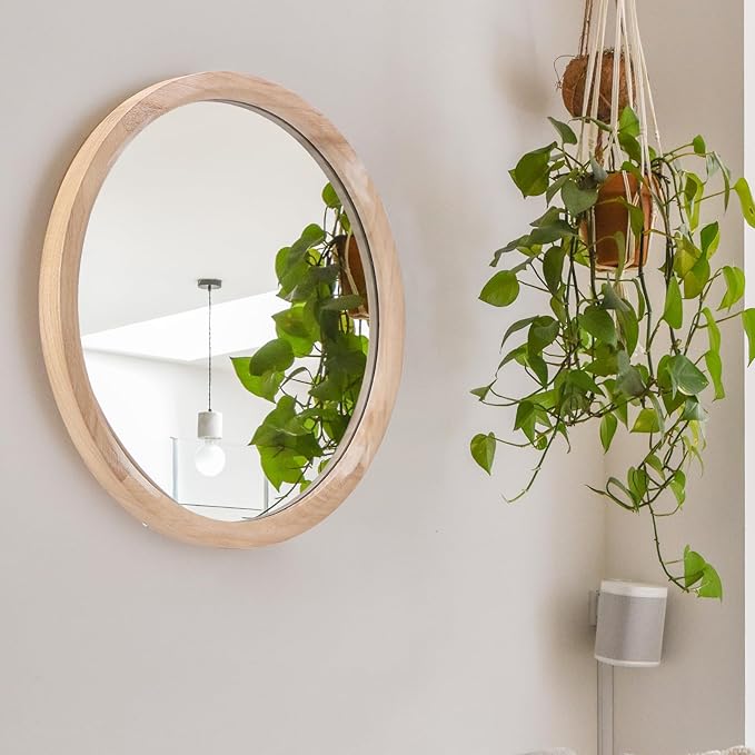MAGFLERUM 24 Inch Round Wood Mirror - Circle Mirror for Nursery, Boho Style - Wall Decor for Bedroom, Living Room, Hallway (Nature)