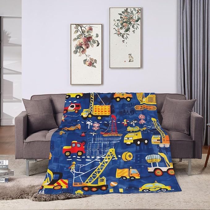Excavator Blanket Construction Decor Throw Blanket Super Soft Flannel Lightweight Fluffy Plush Fuzzy Fleece Toddler Blanket Gifts for Kids Boys Girl Woman for Bed Sofa Bedding 60"X80"