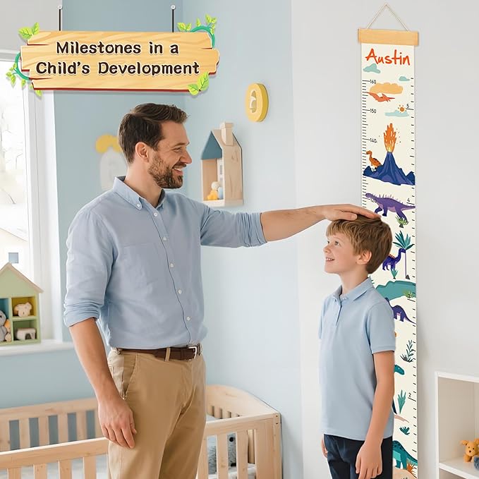 Personalized Name Kid Growth Chart for Wall, Flower Canvas Growth Chart Removable, Waterproof Height Chart for Kids Boys Girls Toddler, Playroom Wall Decor Height Measurement for Wall