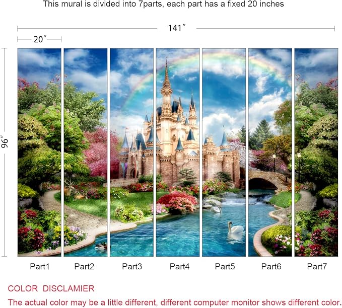 Castle Mural Wallpaper for Kids Bedroom Beautiful Fairytale World Nursery Wall Mural (Not Peel n' Stick)