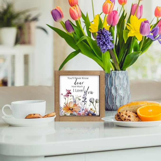 pechpell Wooden You'll Never Know Dear How Much I Love You Sign, Wildflower Baby Nursery Decor, Wild Flower Pictures Art, Wall Table Shelf Room Bedroom Bathroom Home Decorations