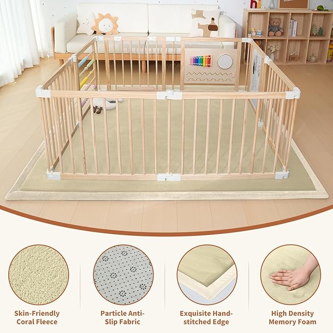 SUNYRISY Baby Play Mat for Floor 60 x 60in, 1.4in Thick Memory Foam Padded Play Mats Baby Rug, Soft Velvet Infants Toddler Kids Crawling Mat for Nursery, Non-Slip Bottom, Beige