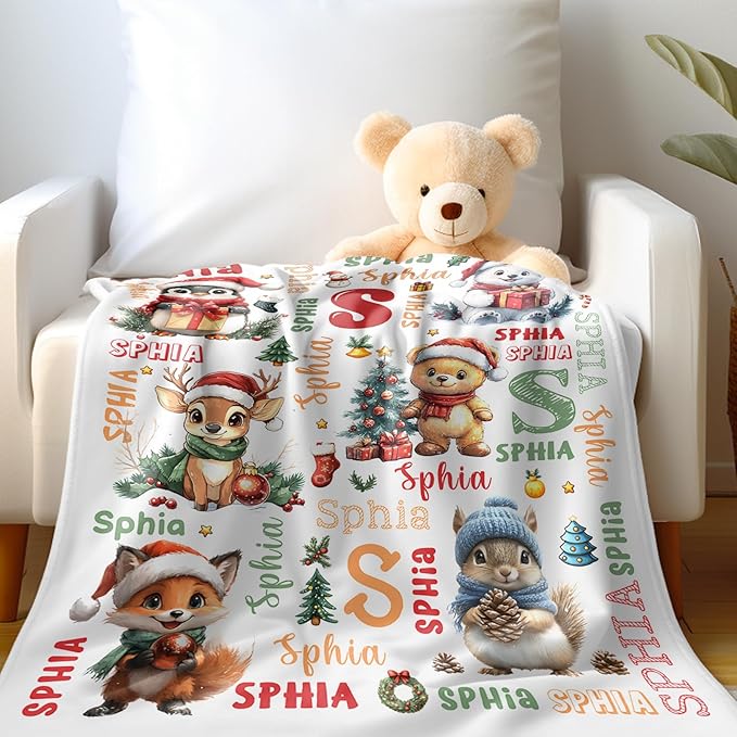 Ship Next Day, Custom Christmas Blanket - Merry Christmas Personalized Blanket, Xmas Gifts for Family Mom Dad Daughter Son Grandkids, for Teen Girls Women Man, Stocking Stuffers