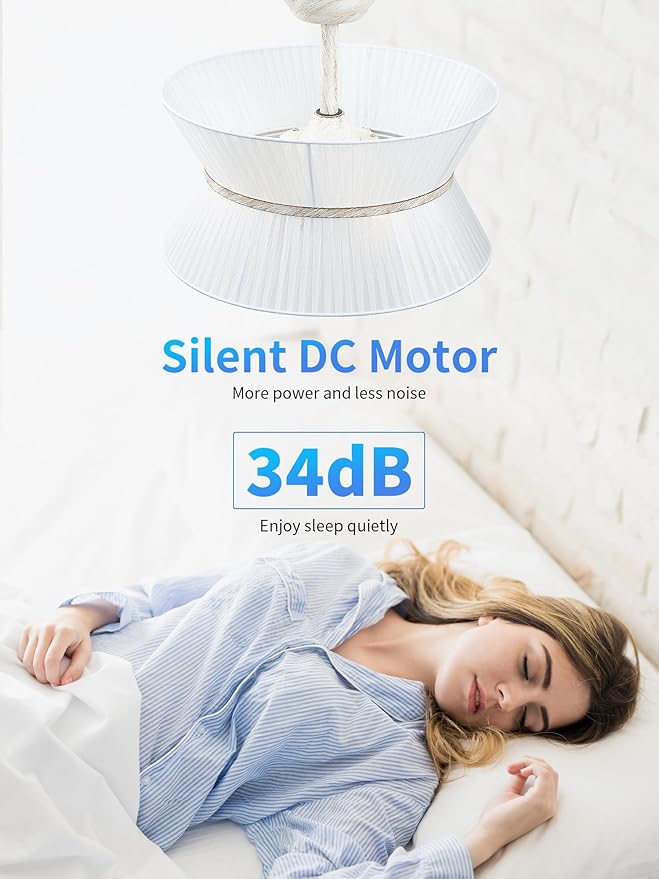 20" Rattan Boho Ceiling Fans with Lights, Caged white Fandelier Ceiling Fan with Light Remote Control, Enclosed with 6 Speeds for Bedroom, Nursery, Living Room