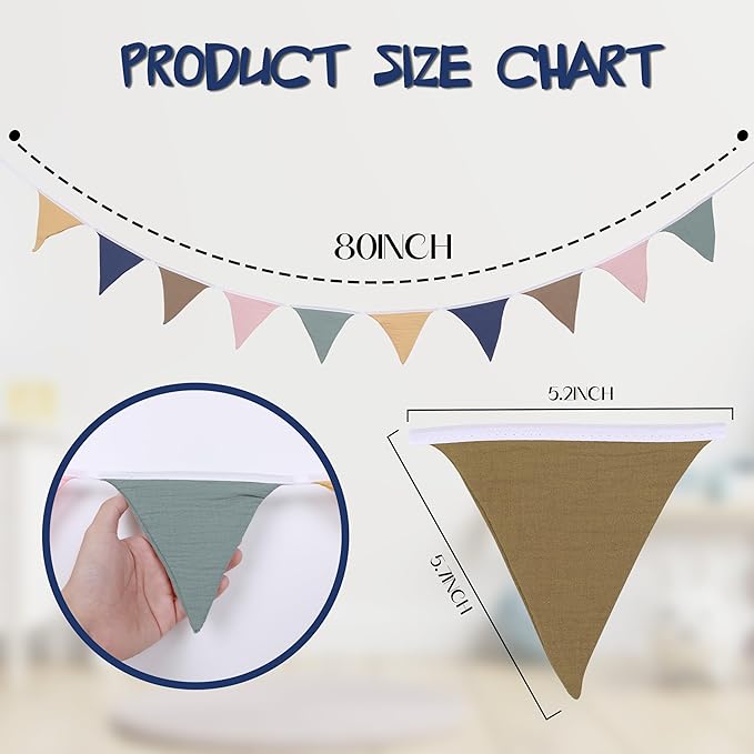 Pennant Banner Flags,Infant and toddler room decoration pennant,for Nursery Decor Baby Birthday Boho Wedding Shower Party Event (Dark multicolored banner)