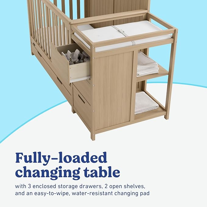 Graco Hadley 5-in-1 Convertible Crib & Changer (Driftwood) – GREENGUARD Gold Certified, Fits Standard Crib Mattress, Converts to Toddler Bed and Full Bed, 4 Adjustable Mattress Heights