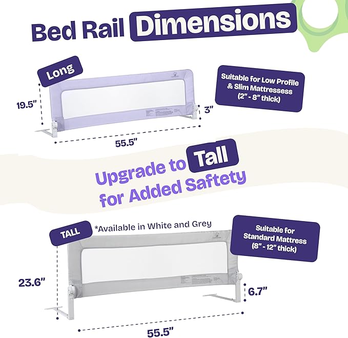 ComfyBumpy 1-Pack Bed Rail for Toddlers 55.5" L x 19.5" H | Toddler Bed Rails for Twin, Full, Queen & King Mattress Size | Swing Down Rail Guard | Mattress Side Rail for Kids | Purple