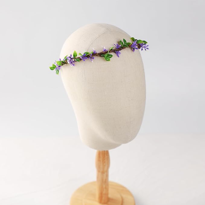 Handmade Purple Flower Crown Girls Headband Bridal Headpiece Flower Wreath for Women Hair Halo Floral Headdress for Weeding Party Festival Birthday