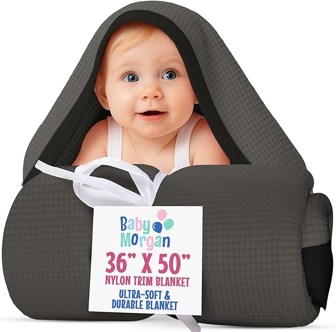 Blankets Thermal Waffle Baby Blanket Crib Bedding - Soft Cozy Warm Infant Thermal Cover for Nursery Stroller or Bassinet, Lightweight Ideal Shower Gift, Nylon Trim Gray 36" x 50