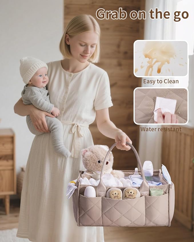 CEI-CEI Baby Diaper Caddy Organizer with Handle, Large Portable Nursery Storage Basket for Newborn Essentials, Changing Table and Car Organizer, Gift for Baby Shower