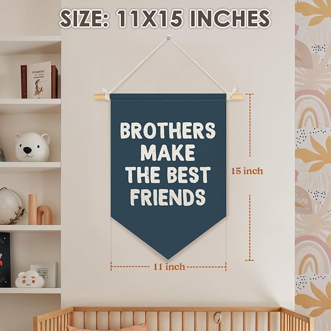 Wheatwin Boys Room Decor, Brothers Make the Best Friends Wall Hanging Pennant Flag Banner, Navy Blue Wall Decor for Nursery Toddler Baby Little Boys Bedroom Playroom 15x11 Inch