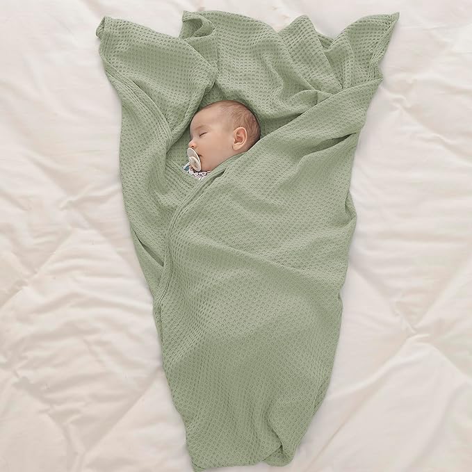 36” X 40” Inches Cooling Baby Waffle Weave Blanket, Ultra-Soft Lightweight Receiving Blanket for Newborn, Breathable Comfortable Baby Swaddle Blanket for Boys and Girls(Sage)