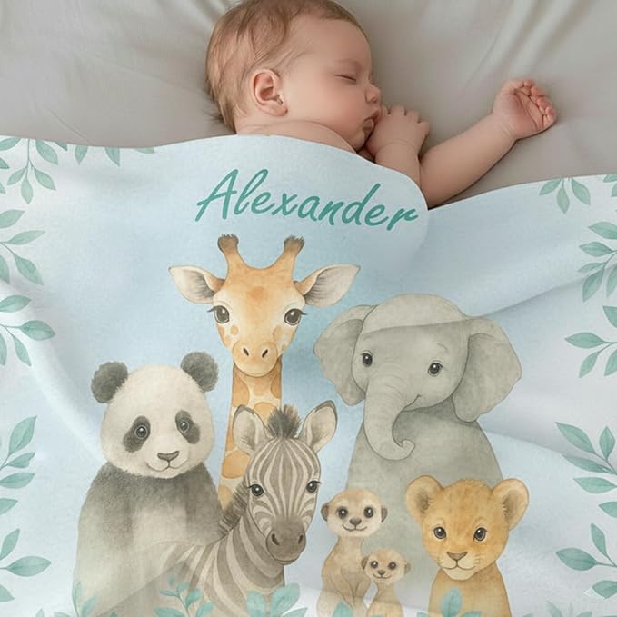 Ship Next Day,Personalized Baby Blanket with Name, Custom Baby Blanket for Kids Soft Flanne Blankets in Easter Personalized Baby Gifts for Infant Newborn Shower (Cyan)