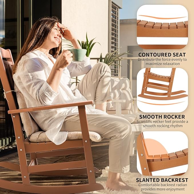 FUNBERRY Outdoor Rocking Chairs Set of 2, HDPE All Weather Poly Lumber Rocker, High Back Patio Rockers Easy Assembly