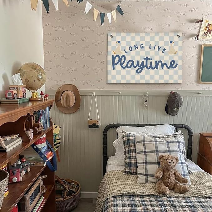 Playroom Wall Decor, Kids Toddler Boy Playroom Silly Goose Decor Hanging Linen Banner,Play Room Wall Decor for Kids Boys Nursery, 20x30 Inch