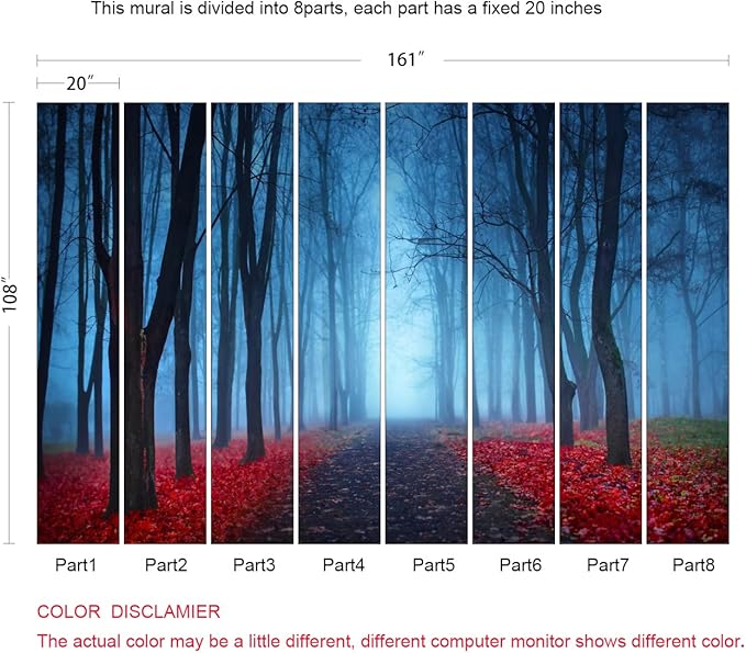 Foggy Forest Wall Mural Living Room Wallpaper for Bedroom TV Background (Not Peel n' Stick)