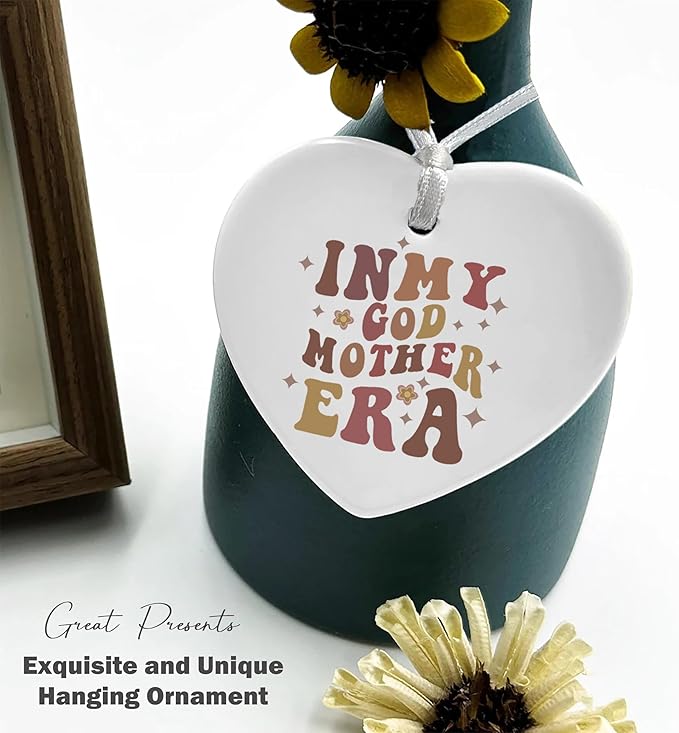 Heart Shaped Christmas Ornament-Godmother Era Gift-Godmother Proposal Ornament for Women-Will You Be My Godmom Keepsake-Birthday from Godchild-Mothers Day Ceramic Decor