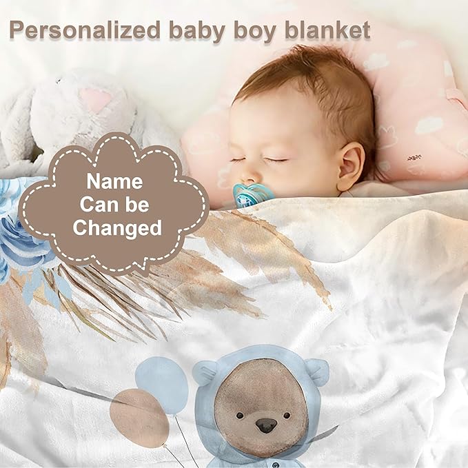 J&SBGFT Personalized Baby Blanket for Boys, Custom Name Blanket for Toddlers Kids Nursery Stroller Crib Decor Throw, 30"x40", Color 10