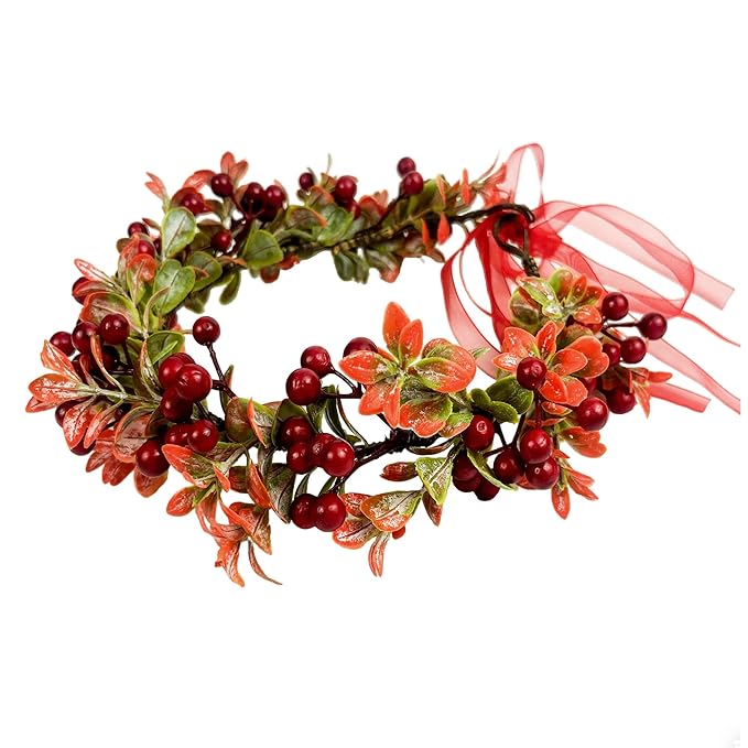 TOECWEGR Christmas Flower Crown Floral Wreath Red Berry Pine Cone Crown Forest Woodland Wedding Headpiece Headband