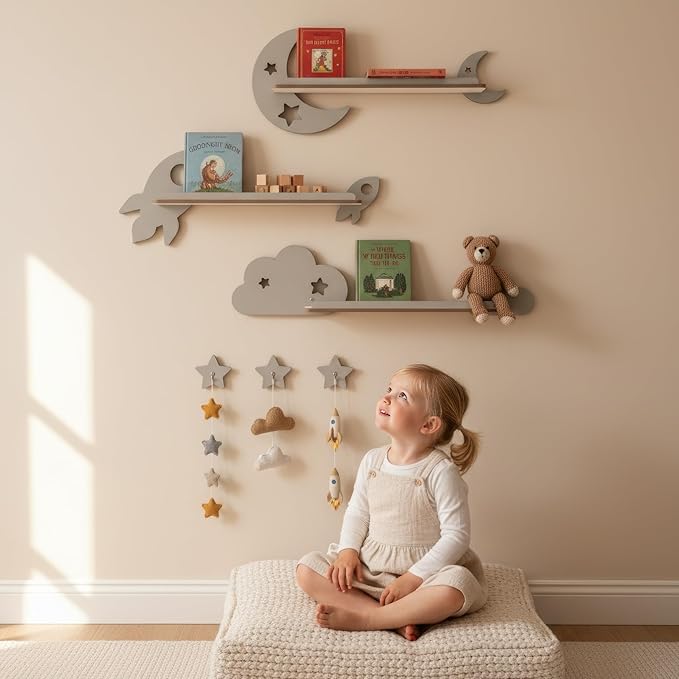 SYNOVA Nursery Book Shelves, Set of 3 Floating Shelves for Kids Room, Nursery Decor for Baby Room, Toddler Room Organizer, Kids and Baby Furniture, Playroom Decor