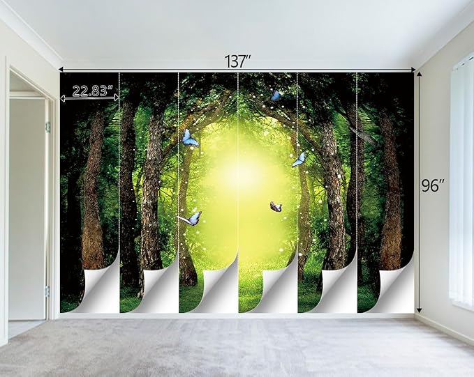 Classy Dream Butterfly Forest Tree Wallpaper for Bedroom Jungle Woodland Wall Mural Living Room Large Woods Adhesive Fabric decorr - 137"x96"（Not Peel and Stick）