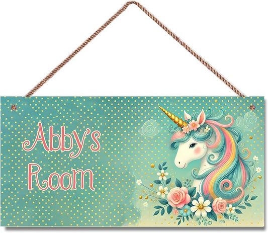 Personalized Sign Multicolour Unicorn Decor For Girls Room and Baby Nursery Kids Bedroom Custom Name Wood Plaque Hanging Plate Wall Art Decor