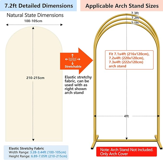 HEMMOTOP 7.2 ft Beige Arch Backdrop Cover (No Arch Stand), Ivory Spandex Arch Covers Stretchy Backdrop for Balloon, Wedding, Birthday Party, Baby Shower, Banquet Arch Decoratio