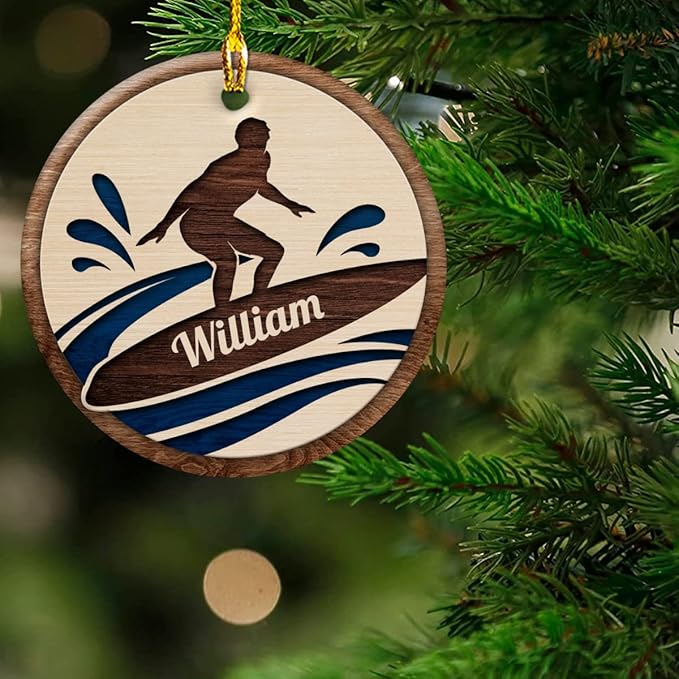 wowcugi Personalized Surfing Ornament Surfboard Christmas Ornaments with Ceramic Ornament Xmas Tree Decoration Keepsake Gifts for Men Women