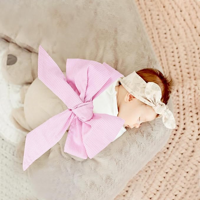 Newborn Swaddle Sash, Soft Cotton Bow Decorative Strap for Swaddles, Adorable Maternity Bow Sash, 70x5.5 Inch, Pink Stripes