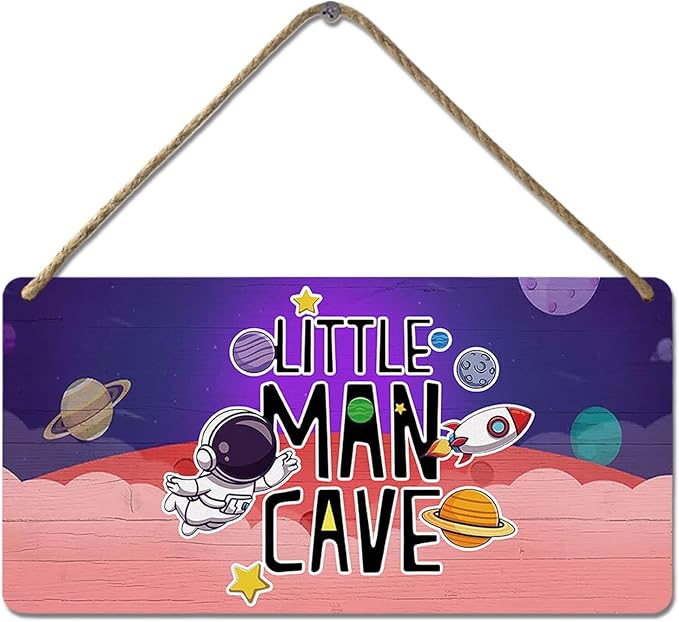 Outer Space Room Decor for Boys Astronaut Wall Art Toddler Boy Bedroom Decor Little Man Cave Sign Space Themed Wooden Signs Decorations for Kids Nursery Playroom Man Cave 12x6 Inch