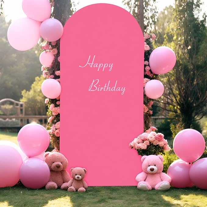 Hot Pink Arch Cover, 6.6FT Spandex Fitted Wedding Arch Stand Covers Round Top Chiara Backdrop Cover for Birthday Party Ceremony Banquet Decoration