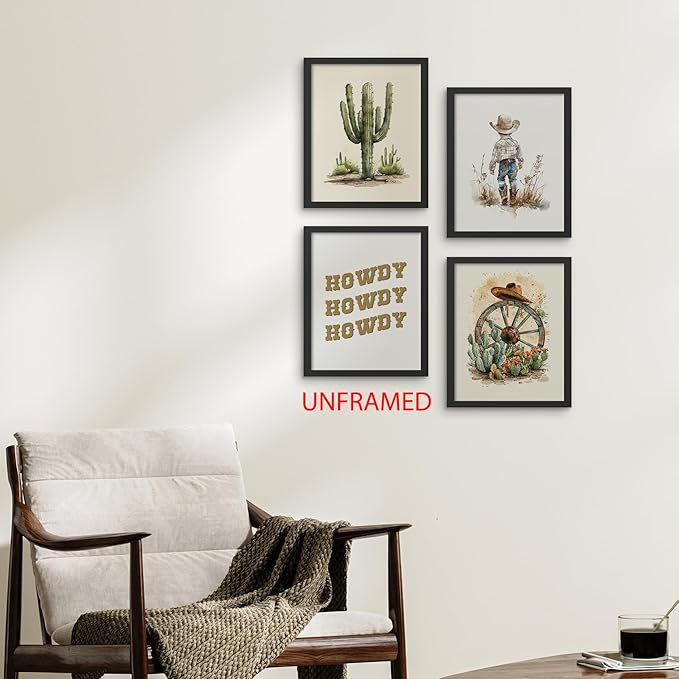 Hxlac Western Cowboy Nursery Wall Art Prints Set of 4 UNFRAMED - Western Wall Decor for Toddler Baby Boy Room, Cowboy Nursery Decor, Boy Room Pictures Wall Decor (8x10 Inches)