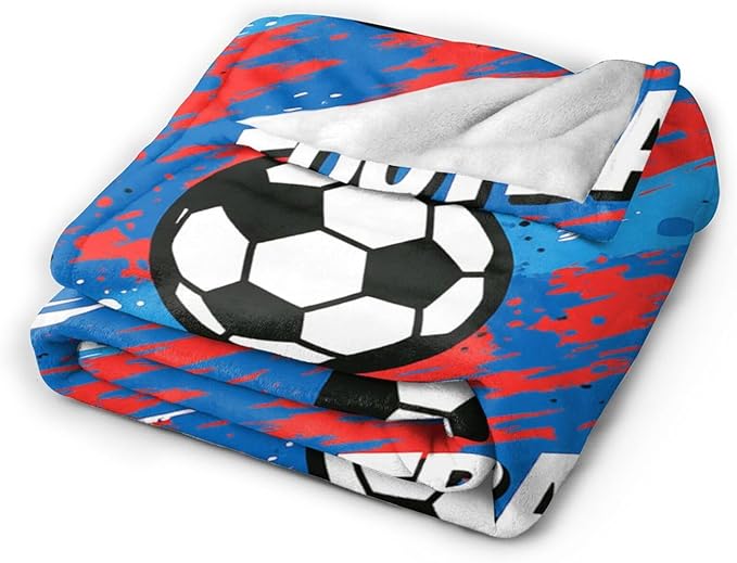 Soccer Football Throw Blanket Sports Theme Soccer Ball Pattern Soft Cozy Fleece Fuzzy Plush Warm Stuff Bedding Blankets Gifts for Boys Girls Kids Adult Men Women 40"X50"