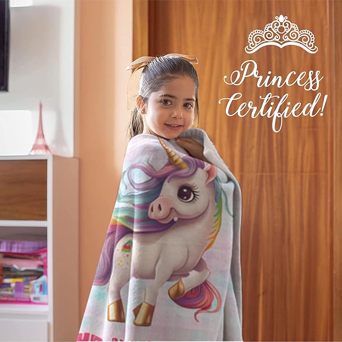 Personalized Baby Unicorn Throw Blanket for Girls with Custom Name, Prancing Pony with Rainbow Mane and Tail, Cute Nursery Room Decor, Soft Plush Toddler Bedding for Babies, (Fleece 30x40)