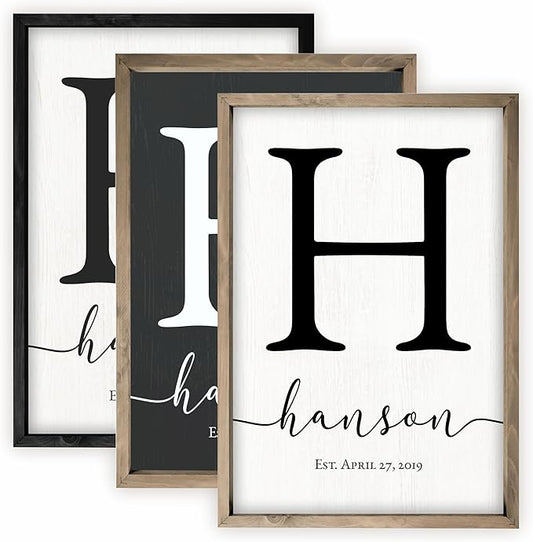 Framed Family Name Sign Personalized Monogram - Choose From Four Sizes
