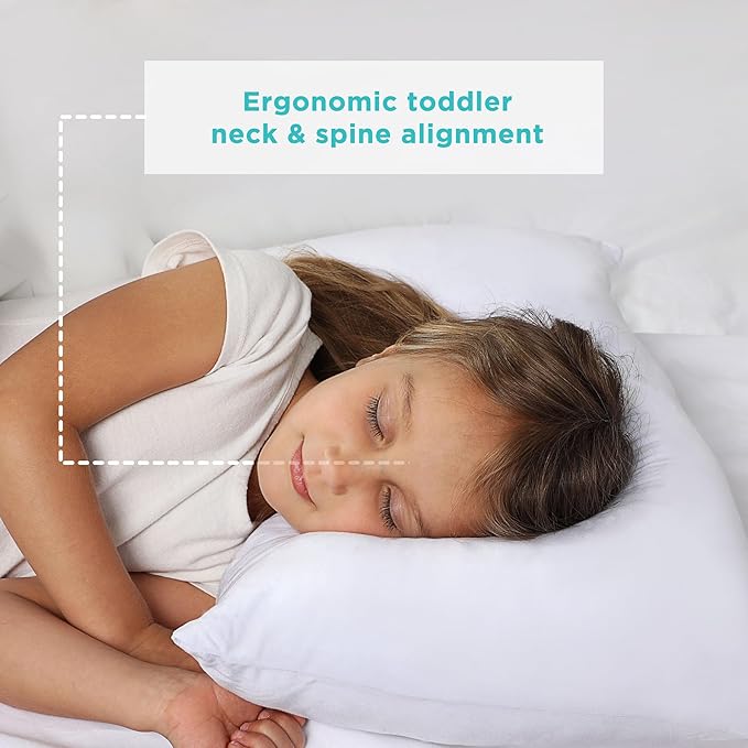 LittleHippo Toddler Pillow (13x18) with Viscose Derived from Bamboo Pillowcase - Hypoallergenic Toddler Pillow for Sleeping, Kids Pillow, Travel Pillows, Mini Pillow, Toddler Bed Pillow (White)