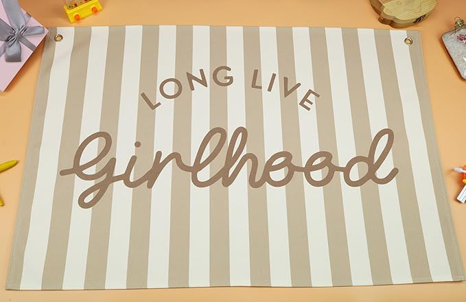 Girls Room Decor Long Live Girlhood Canvas Banner Rectangular Flag Vintage Banner for Nursery Playroom Wall Decor for Kids Bedroom Dorm Toddler Decorations Trendy Room Decor Baithday Christmas Gift