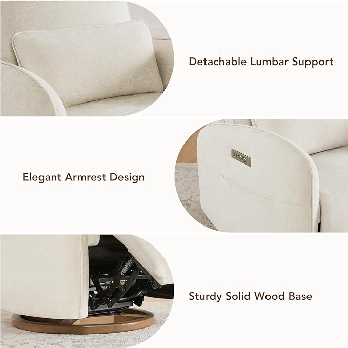 CHITA Power Nursery Glider Recliner Chair, Electric Swivel Rocker Recliner for Adults, Rocking Chair with Removable Lumbar Pillow for Living Room, FSC Certified, Fabric in Linen