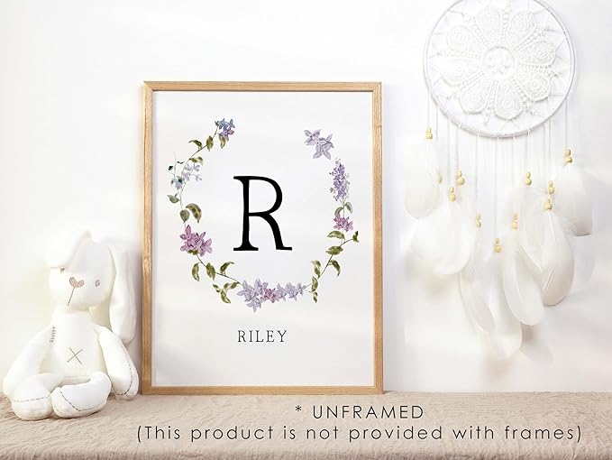 Personalized Name Flower Nursery Wall Art Prints, Crib & Nursery décor, Newborn Baby Girl Gift Present, Floral Baby Girl Room Pictures, Poster For Baby And Kids (1 Print, Flower 2)