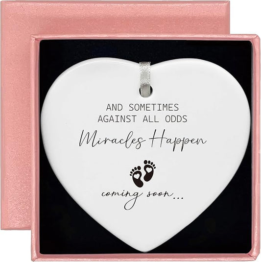 Heart Shaped Christmas Ornament-New Baby Reveal Gifts-Promoted to Grandparents Aunt Uncle-New Baby Coming Soon Reveal Keepsake for Mom Dad Sister Brother Friends Ceramic Decor