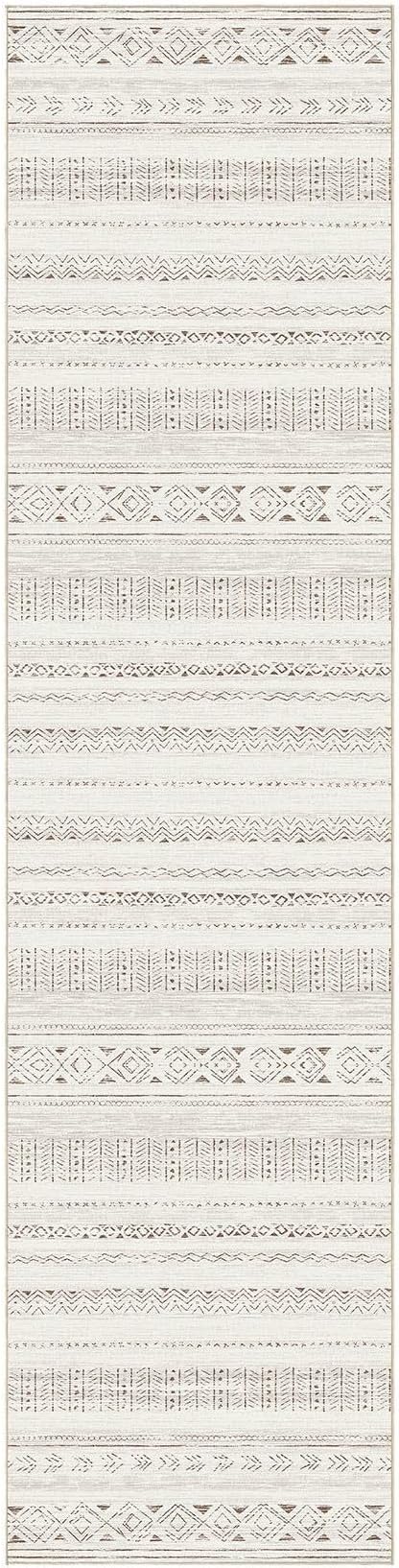 Boho Hallway Runner Rug 2.6x10: Soft Machine Washable Moroccan Farmhouse Runner for Entryway Kitchen Laundry - Non-Slip Morden Indoor Rug for Bedroom Bathroom - Light Brown/Cream