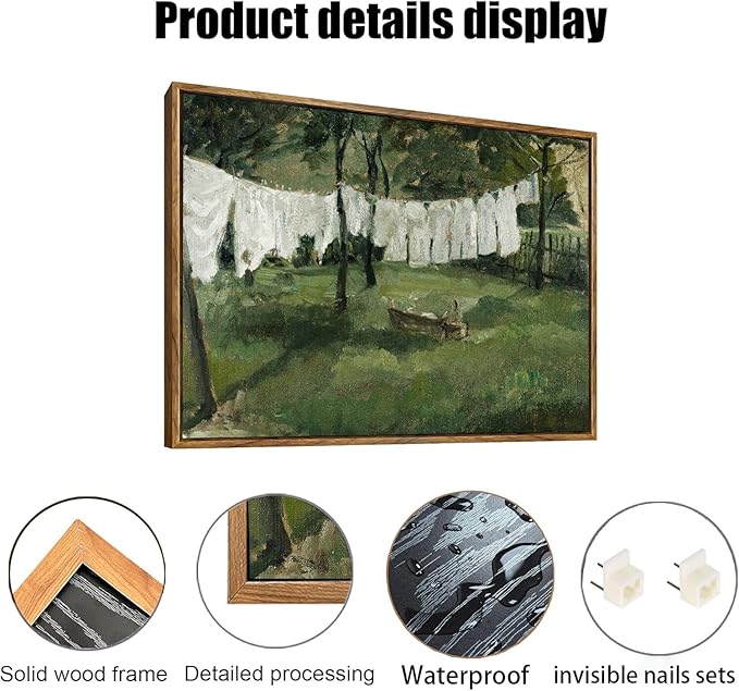 OIQArtOIQ Vintage Landscape Canvas Wall Art Framed Natural Scenery Painting Artwork Prints France Country Wilderness Farmhouse Decor Pictures Kitchen Bedroom Living Room Bathroom