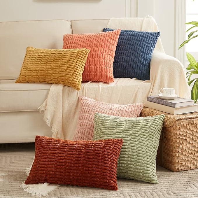 Fancy Homi 2 Packs Cream 26x26 Pillow Covers, Euro Pillow Covers with Stripe Pattern, Big Throw Pillow Covers for Couch Bedroom 66x66 cm