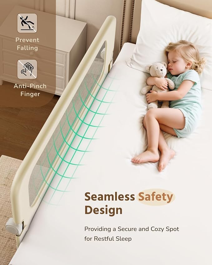 HOMEAL Bed Rail for Toddlers with U-Shape Base - 47"x24" Foldable Baby Bed Rail Guard for King Queen Full Twin Size Bed, Beige, 1 Pack