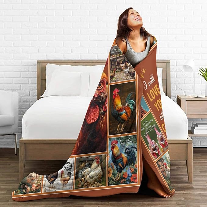 Chicken Blanket Rooster Throw Blanket Flannel Animals Stuff Merch Cozy Decor Fleece Plush Fuzzy Warm Soft Lightweight Bedding Gifts for Chicken Lover Women Men Girl Boy Couch 50"X40"