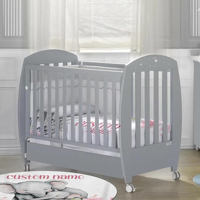 Custom Baby Crib Bedding Set - Elephant Design Personalized Name Pink Flower Baby Nursery Bedding 3 Pcs Set - Chic Soft Blanket, Fitted Sheet, Room Rug for Newborns Boys Girls Gifts