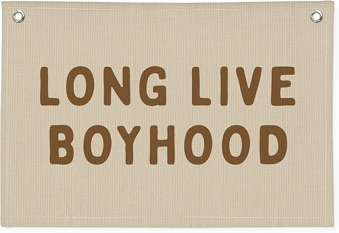 Long Live Boyhood Banner, Boy Nursery Decor, Linen Banner Wall Hanging Banner Flag Decor for Nursery Playroom Toddler Room, Boys Kids Room Decor - Sand Beige & Taupe