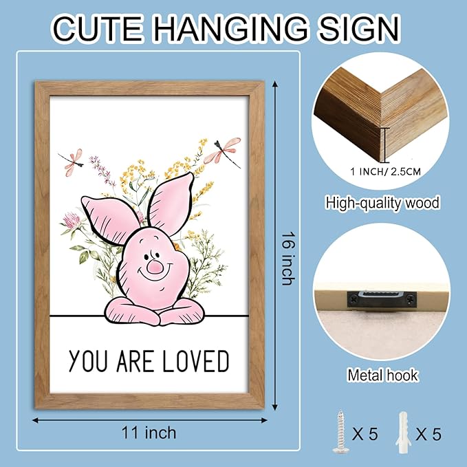 Cute Winnie the Pooh Quote Framed Wall Art Set of 4, Boho Educational You are Brave Strong Smart Kind Wooden Saying Sign for Baby Girl Kid Boy Toddlers, Preschool Inspirational Nursery Wall Decor