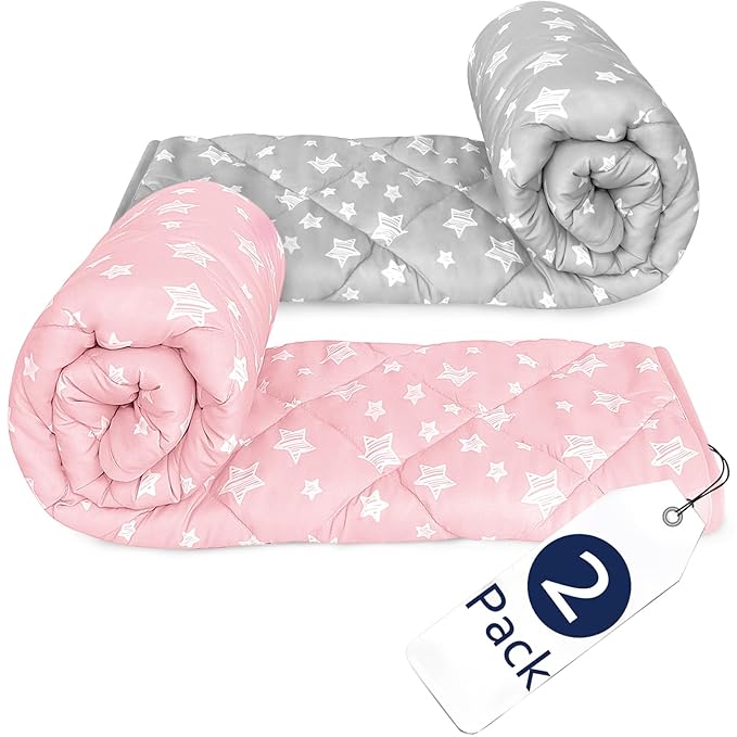 Baby Blanket 2 Pack, Soft Cozy Toddler Comforter Quilted with Grey Star Print, Ultra Soft and Comfortable Down Alternative Crib Comforter, 39x47 Inches