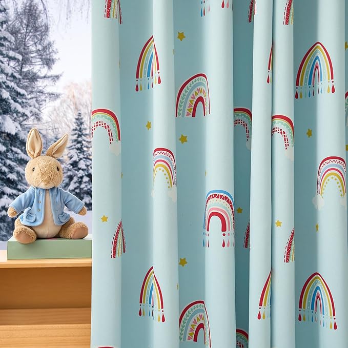 jinchan Nursery Blackout Curtains for Kids Room Rainbow Blue Curtains Cute Girls Bedroom Dorm Playroom Window Treatment Grommet Thermal Insulated Room Darkening 2 Panels 63 Inch Length